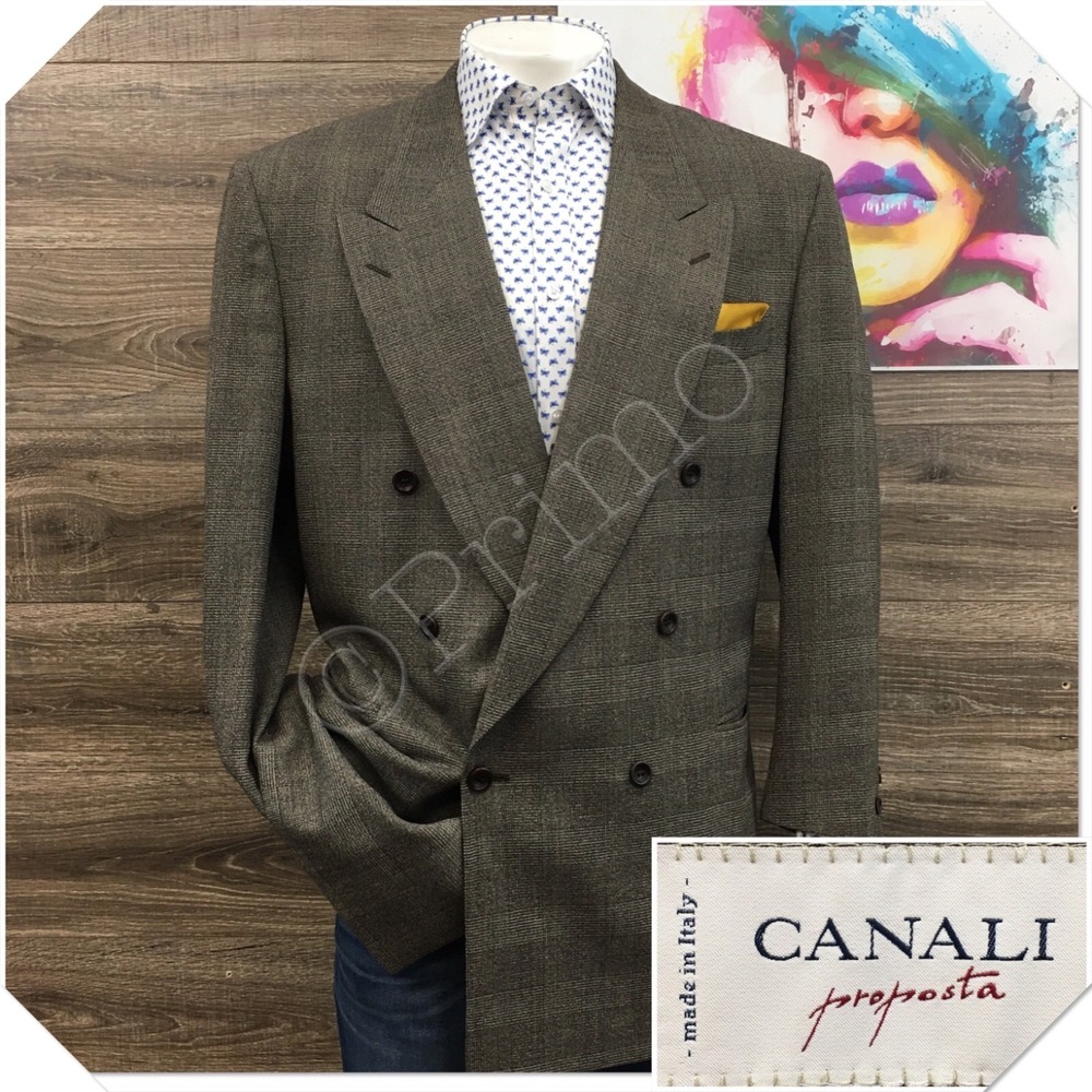 VINTAGE CANALI Mens Blazer Sport Coat Casual Jacket Size 46L Classic Suit (FLAW)